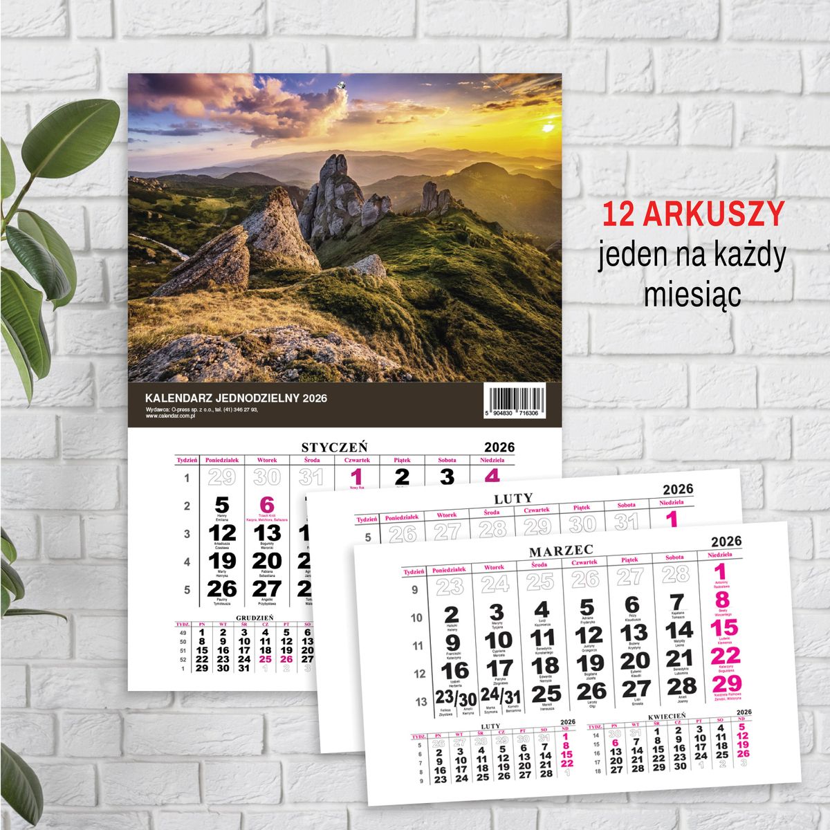Kalendarz ścienny (401000) k:2915-377 JEDNODZIELNY GÓRY A4 210mm x 295mm Press