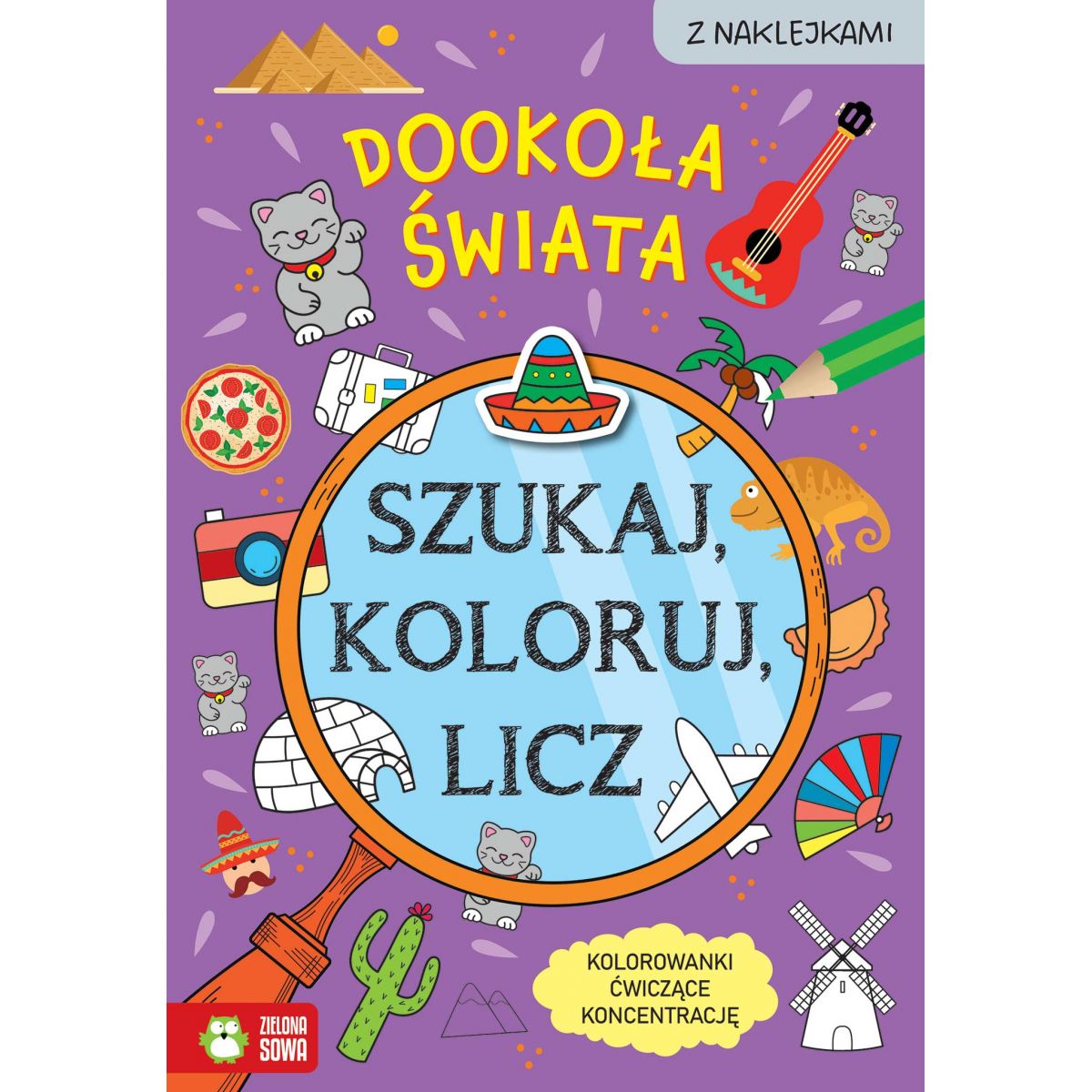 Książka dla dzieci Szukaj, koloruj i licz. Dookoła świata Aksjomat