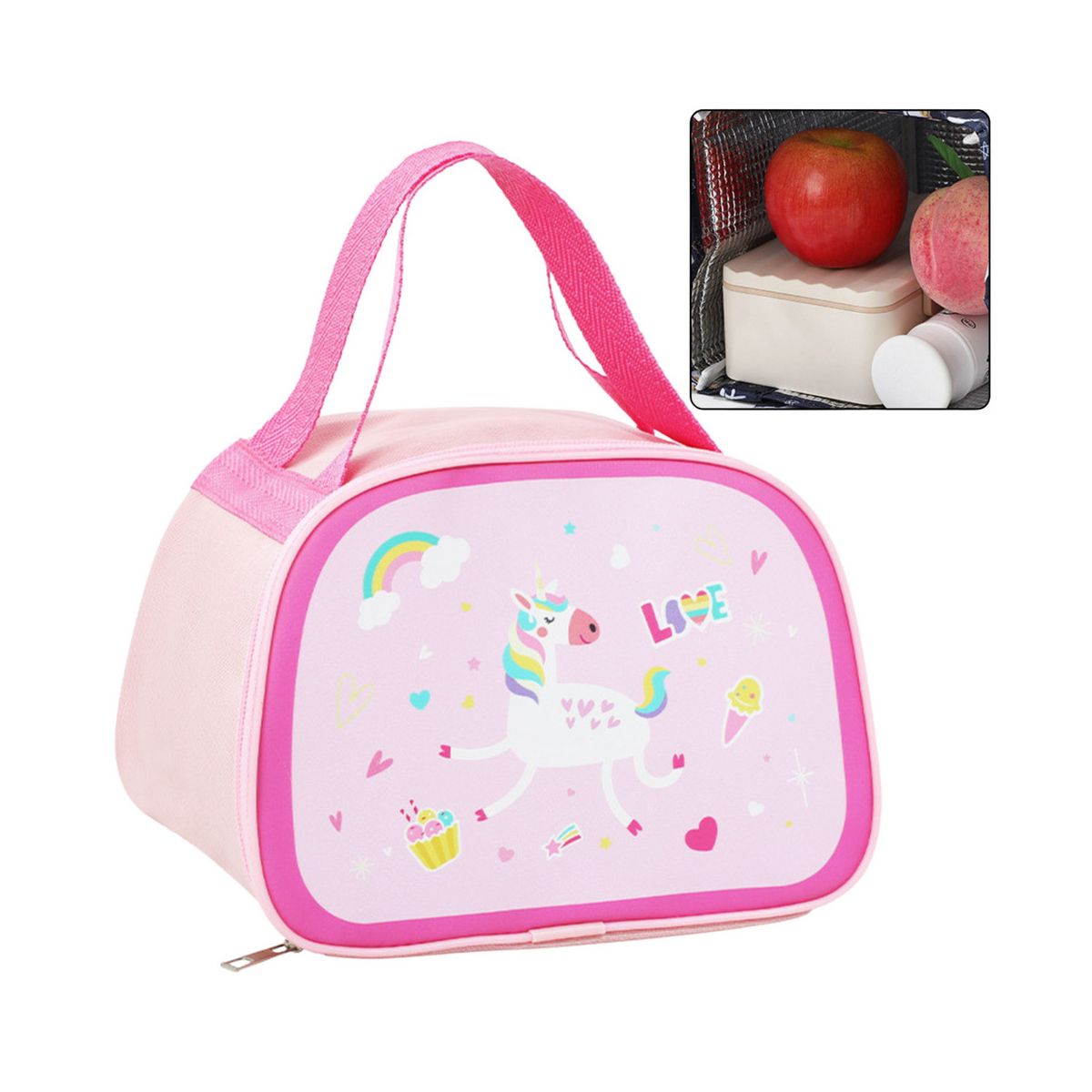 Torba termiczna Izolacyjna Śniadaniowa Lunch Bag Różowa Jednorożec 23cm Lean (21583)