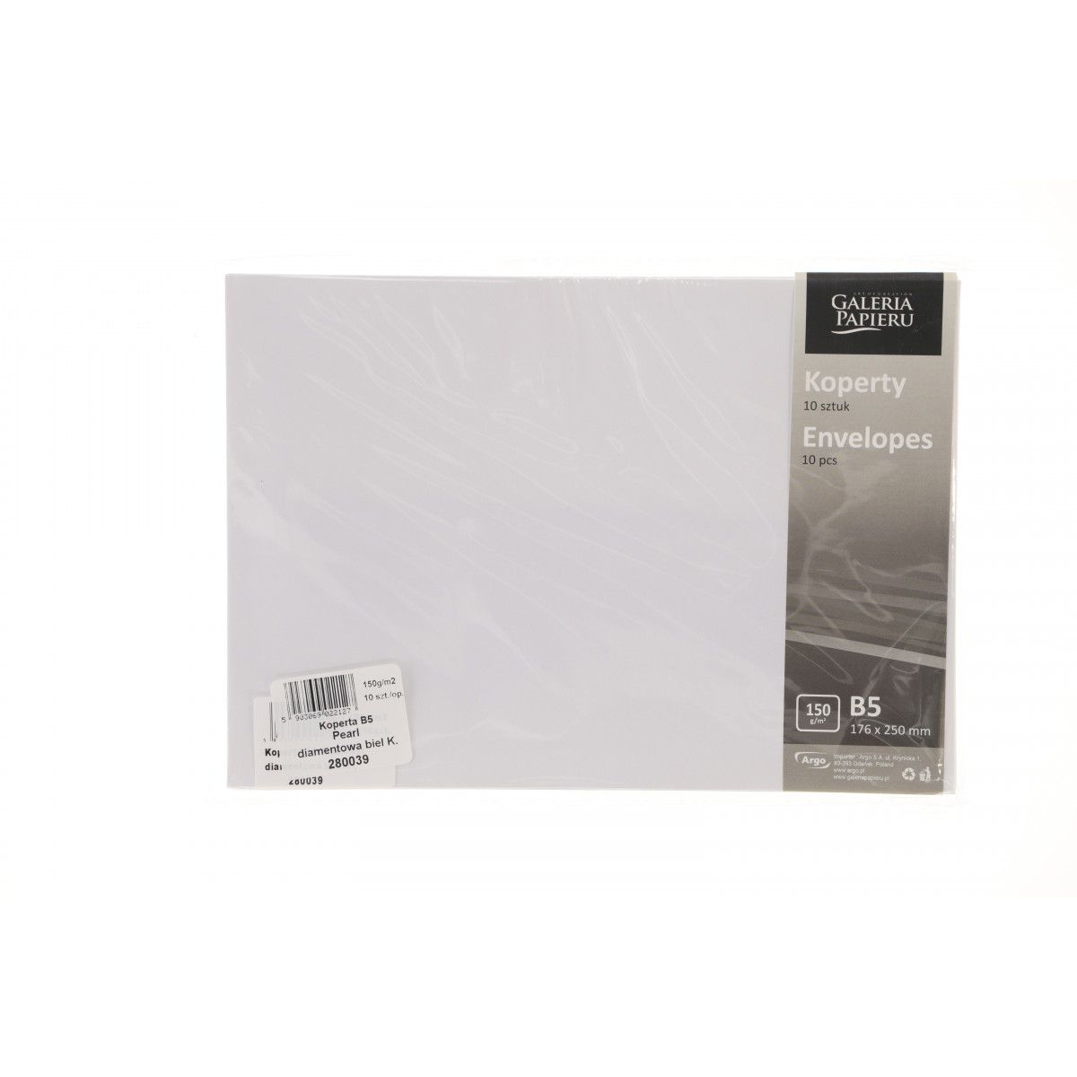 Koperta Galeria Papieru pearl diamentowa biel B5 biała diamentowa (280039) 10 sztuk