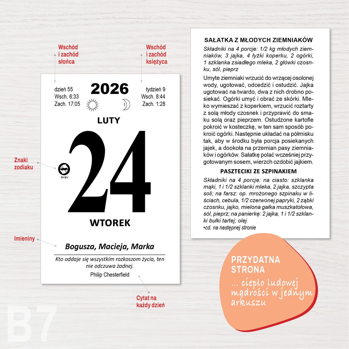 Kalendarz ścienny (401000) k:2915-377 ZDZIERAK KUCHNIA POLSKA B7 Press