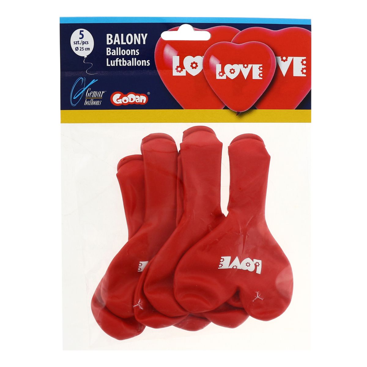 Balon gumowy Godan Love, serca / 5 szt czerwony 300mm 12cal 5 szt (CRS/P149)