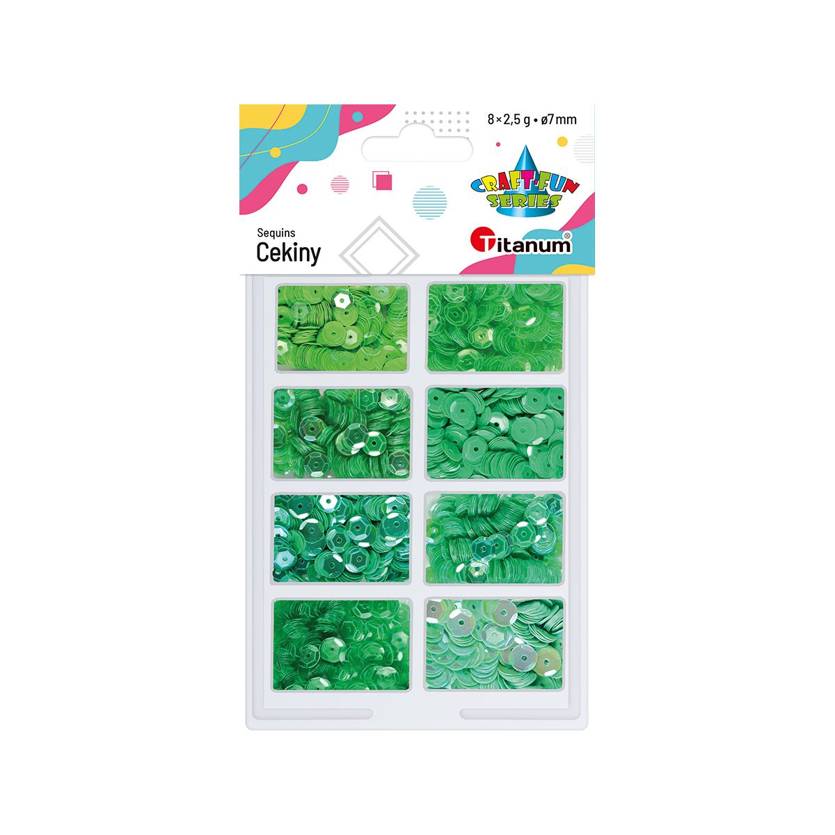 Cekiny Craft-Fun Series 8 kolorów zielone 2,5g Titanum (3G8P 160162)