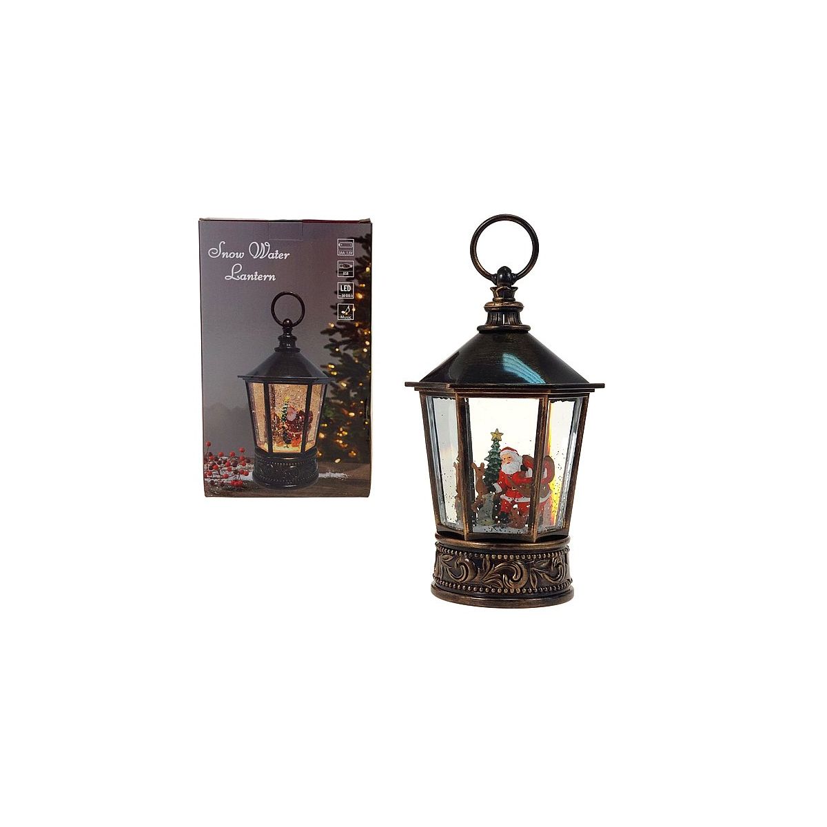 Lampion świąteczny światło LED, dźwięk z pozytywki, brokatowy śnieg, kabel USB Adar (602205)