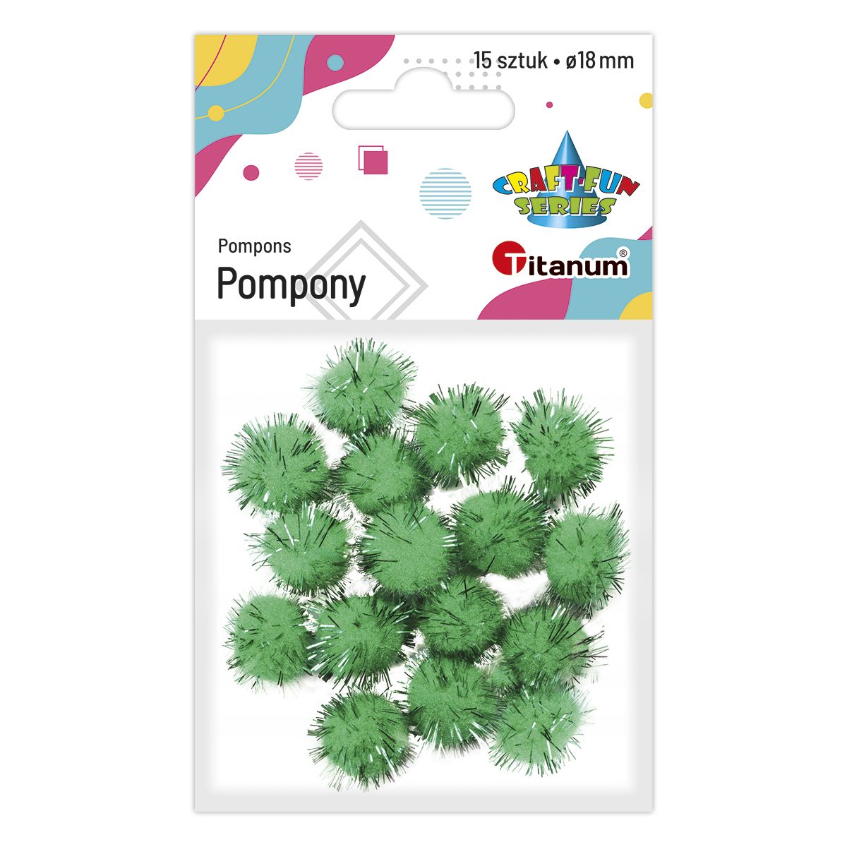 Pompony Titanum Craft-Fun Series brokatowe zielone 15 szt (338536)