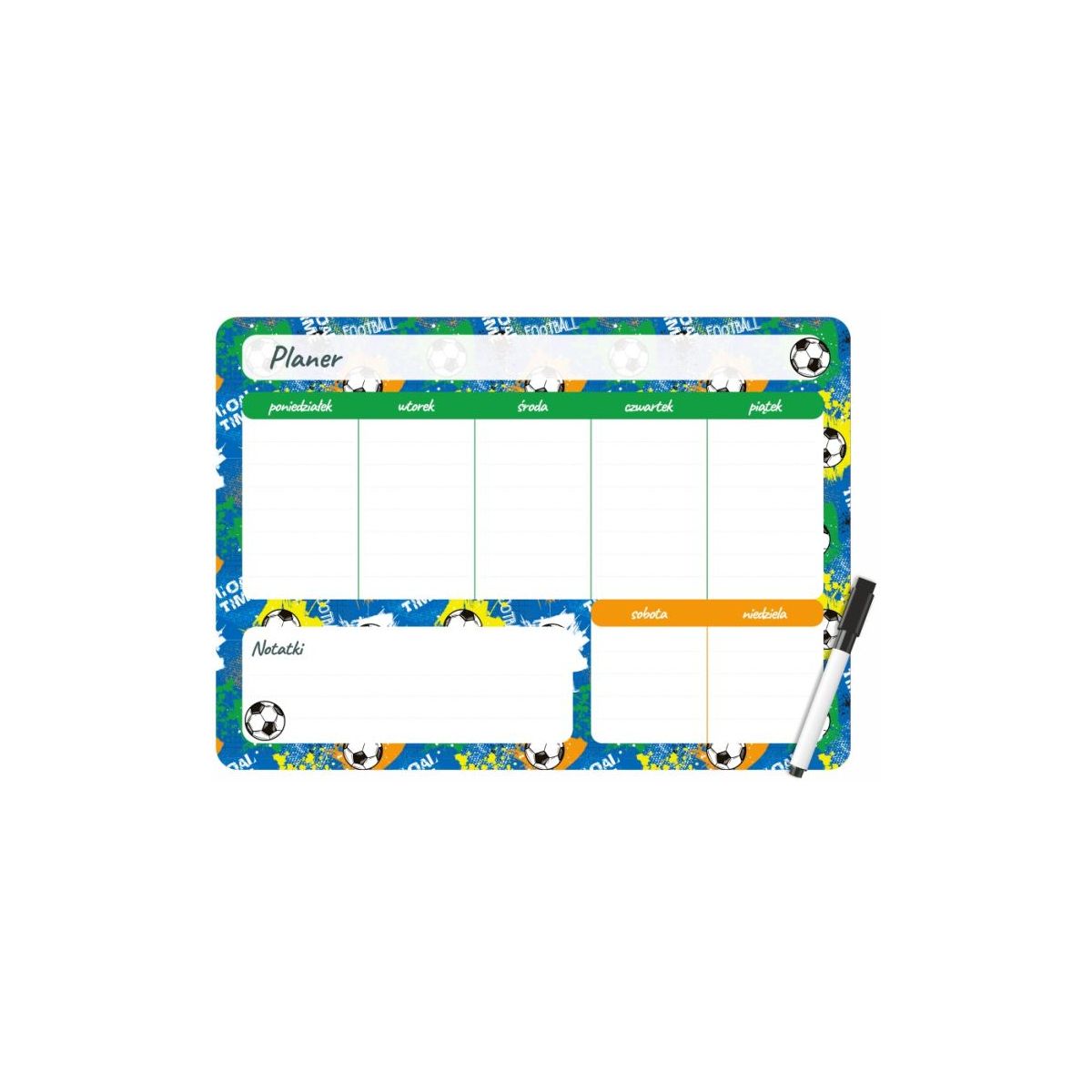 Podkład na biurko Biurfol FOOTBALL PLANER MAGNETYCZNY TYGODNIOWY mix PVC PCW [mm:] 350x250 (PM-02-34)