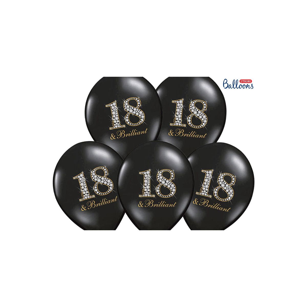 Balon gumowy gumowy czarny z nadrukiem liczby 18 30 cm/6 sztuk czarna 300mm Partydeco (SB14P-136-010-6)