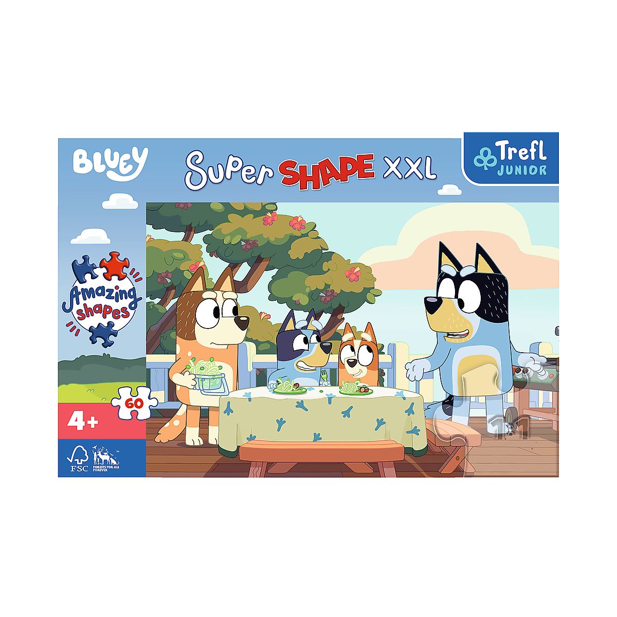 Puzzle Trefl Bluey I Przyjeciele Super Shape Zimowe zabawy Treflików 60 el. (50040)