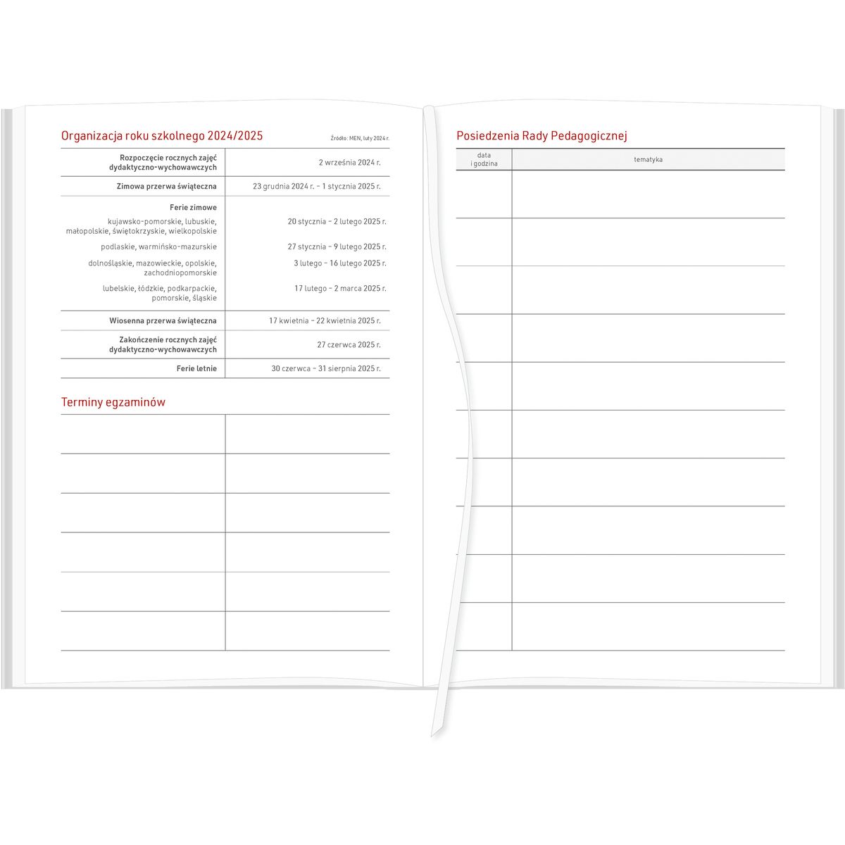 Kalendarz nauczyciela książkowy (terminarz) NEBRASKA czerwony Wydawnictwo Wokół Nas 2024/2025 A5 tygodniowy A5 (A5TN070B-)