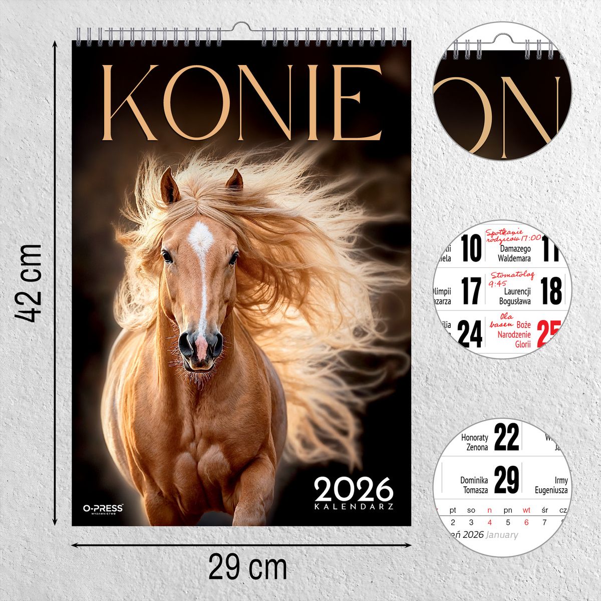 Kalendarz ścienny (401000) k:2915-377 16  stron wieloplanszowy A3 Press (konie)
