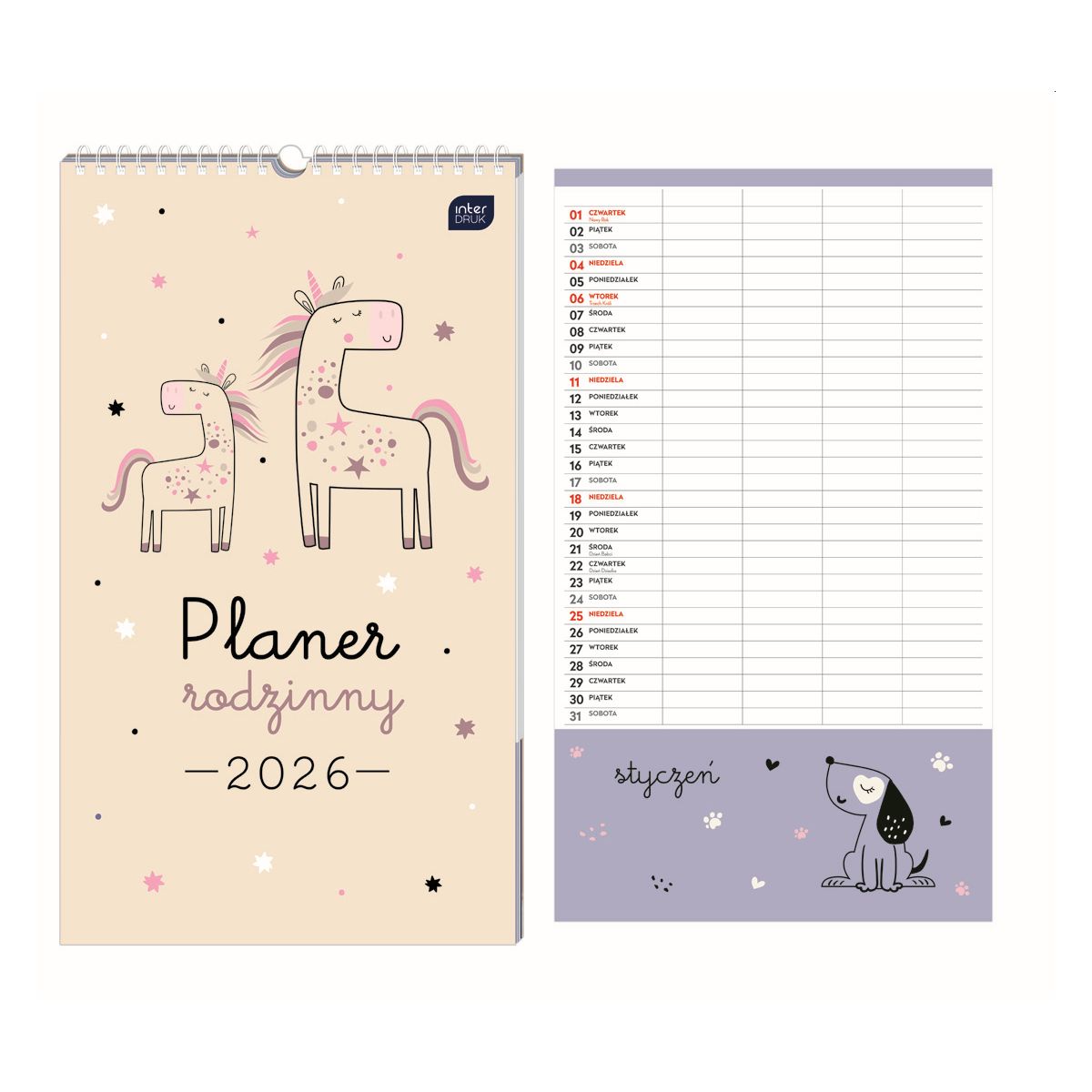 Kalendarz ścienny PLANER RODZINNY 250mm x 430mm Interdruk (PICCOLO)