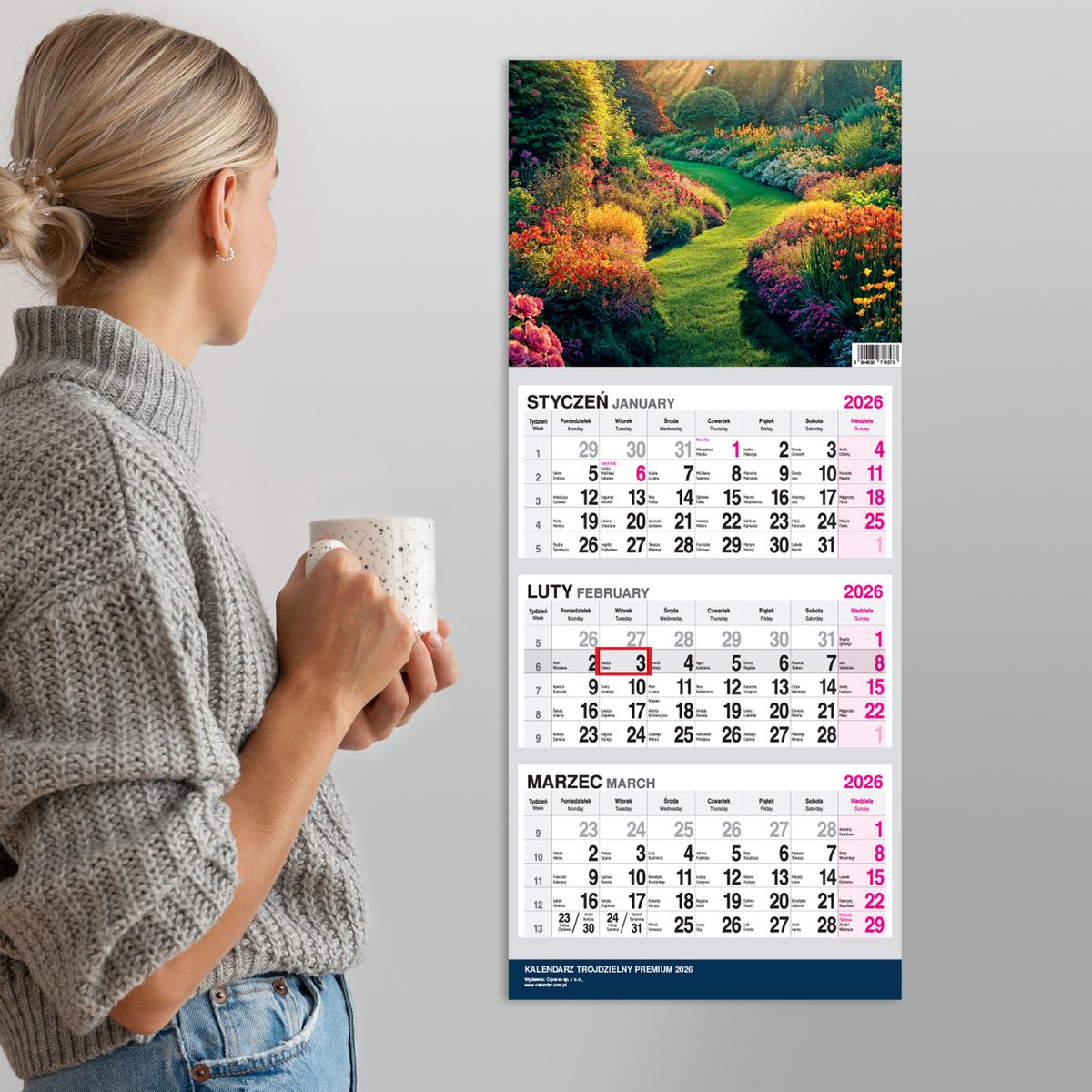 Kalendarz ścienny (401000) k:2915-377 PREMIUM trójdzielny A4 Press (OGRÓD)