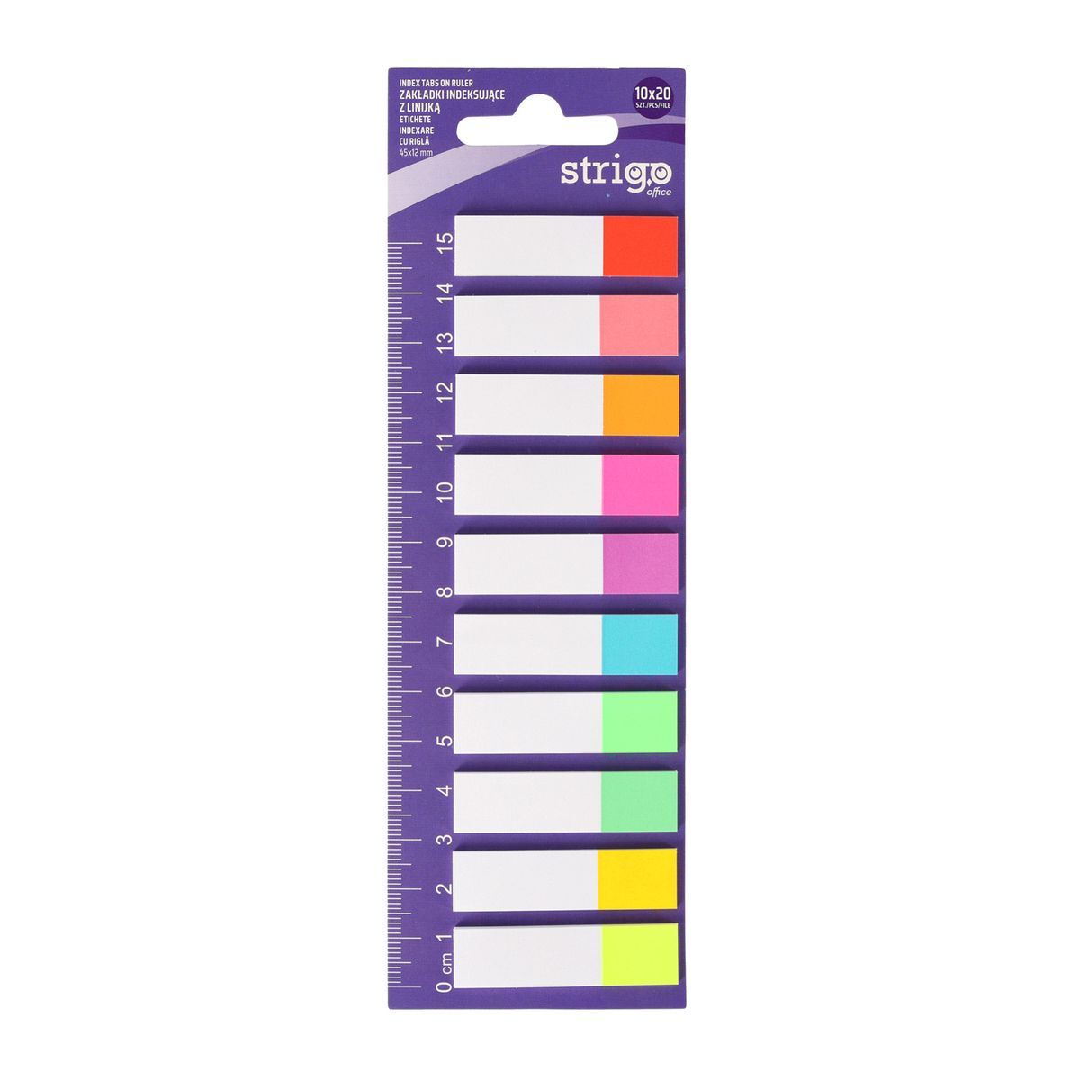 Zakładki indeksujące + linijka 12x45mmx 10 kol 5905658810559 200k [mm:] 12x45 Strigo (SSN037)