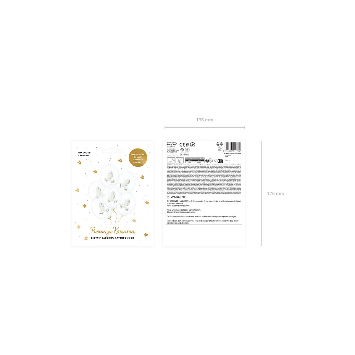 Balon gumowy Gołąb, Crystal Clear transparentny 300mm Partydeco (SB14C-204-000-6)