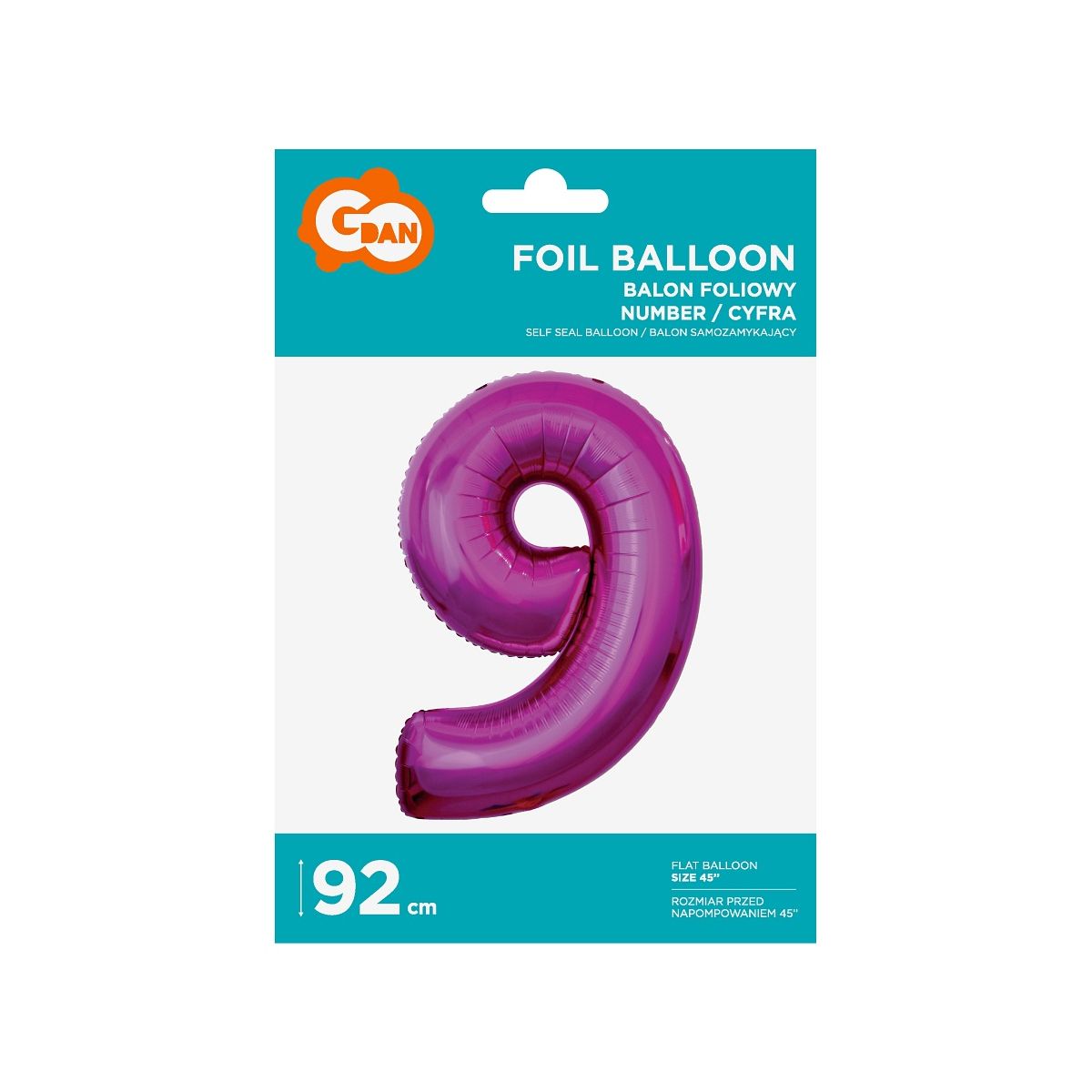 Balon foliowy Godan cyfra 9 różowa 85 cm 45cal (FG-C85r9)