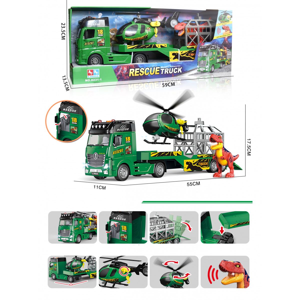 Laweta z helikopterem i dinozaurem Lean (23119)