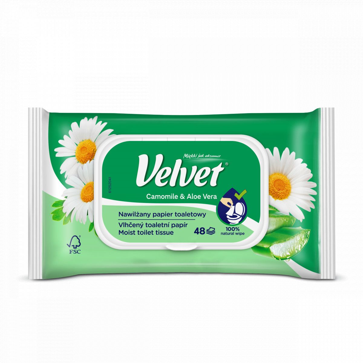 Papier toaletowy Velvet nawilżany Camomile&Aloe Vera kolor: biały 48 szt