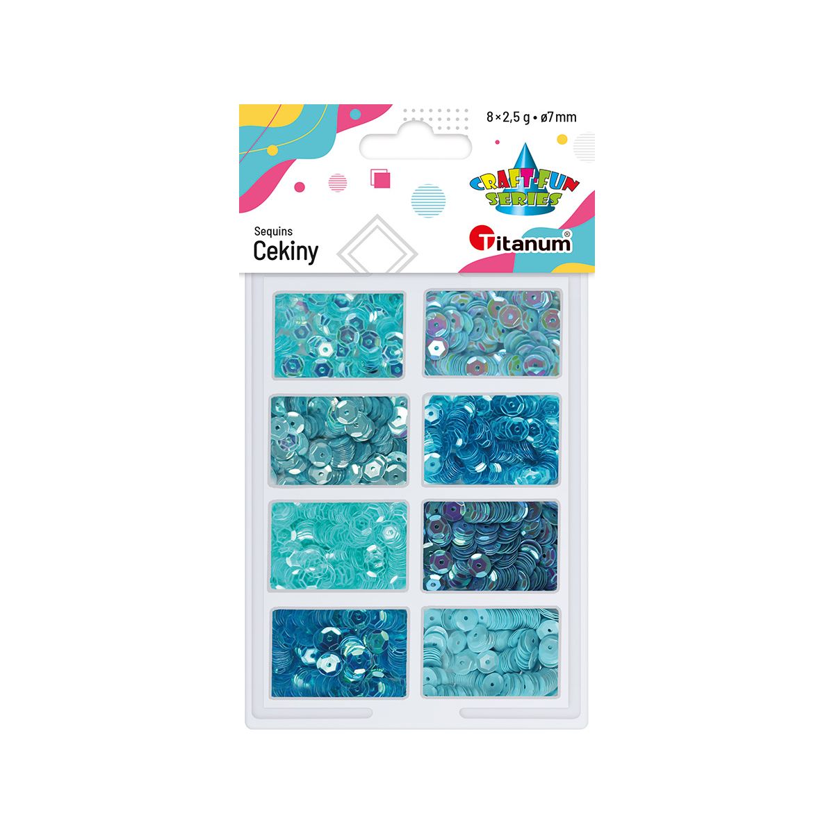 Cekiny Craft-Fun Series okrągłe zestaw 8 kolorów niebieskie Titanum (3G8P 160161)