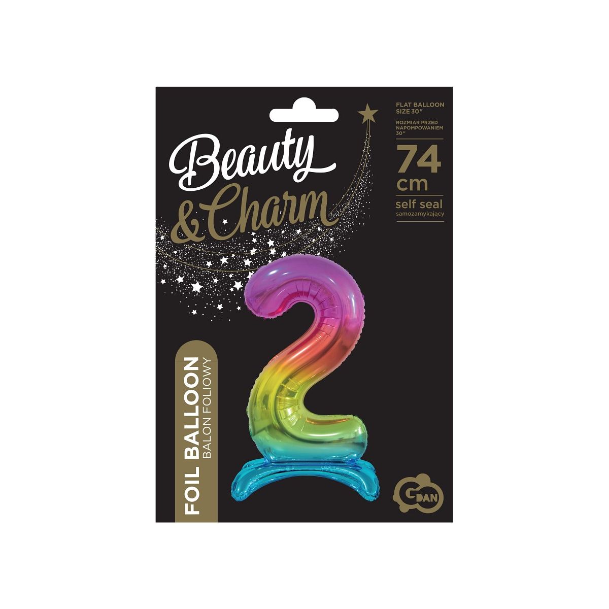 Balon gumowy Godan Beauty&Charm cyfra stojąca tęczowa tęczowa 750mm 30cal (BC-AST2)