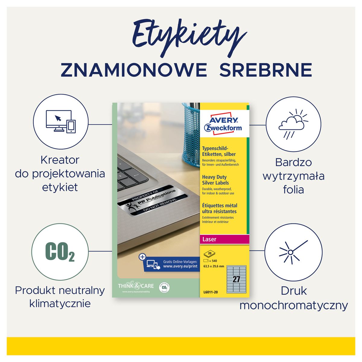 Etykieta do oznaczania Srebrny [mm:] 63,5x29,6 Avery Zweckform (N§6011)