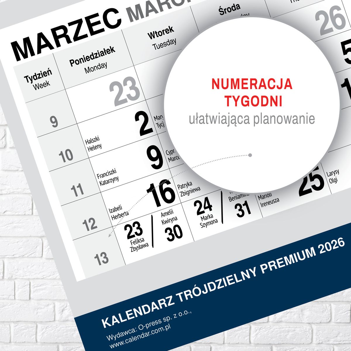 Kalendarz ścienny (401000) k:2915-377 PREMIUM trójdzielny A4 Press (OGRÓD)