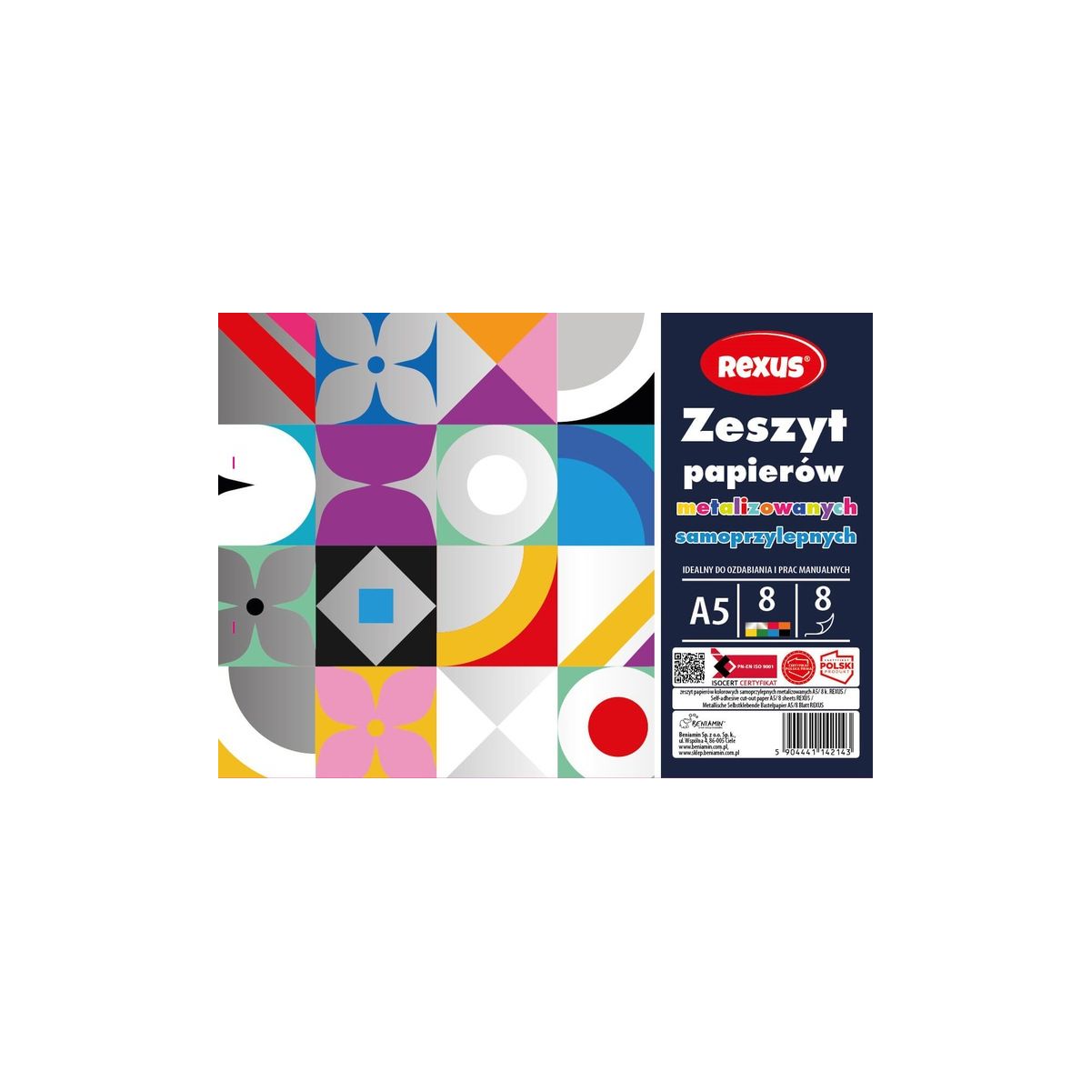 Zeszyt papierów kolorowych metalizowane samoprzylepne A5 8k Rexus (2143)