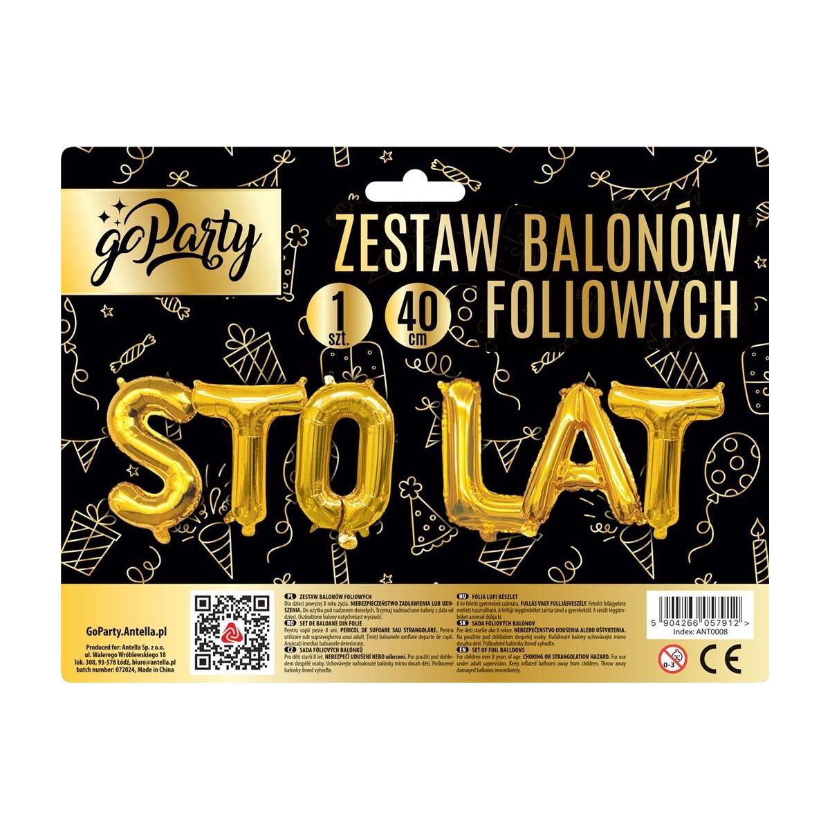 Balon foliowy zestaw balonów Sto Lat złoty Antella