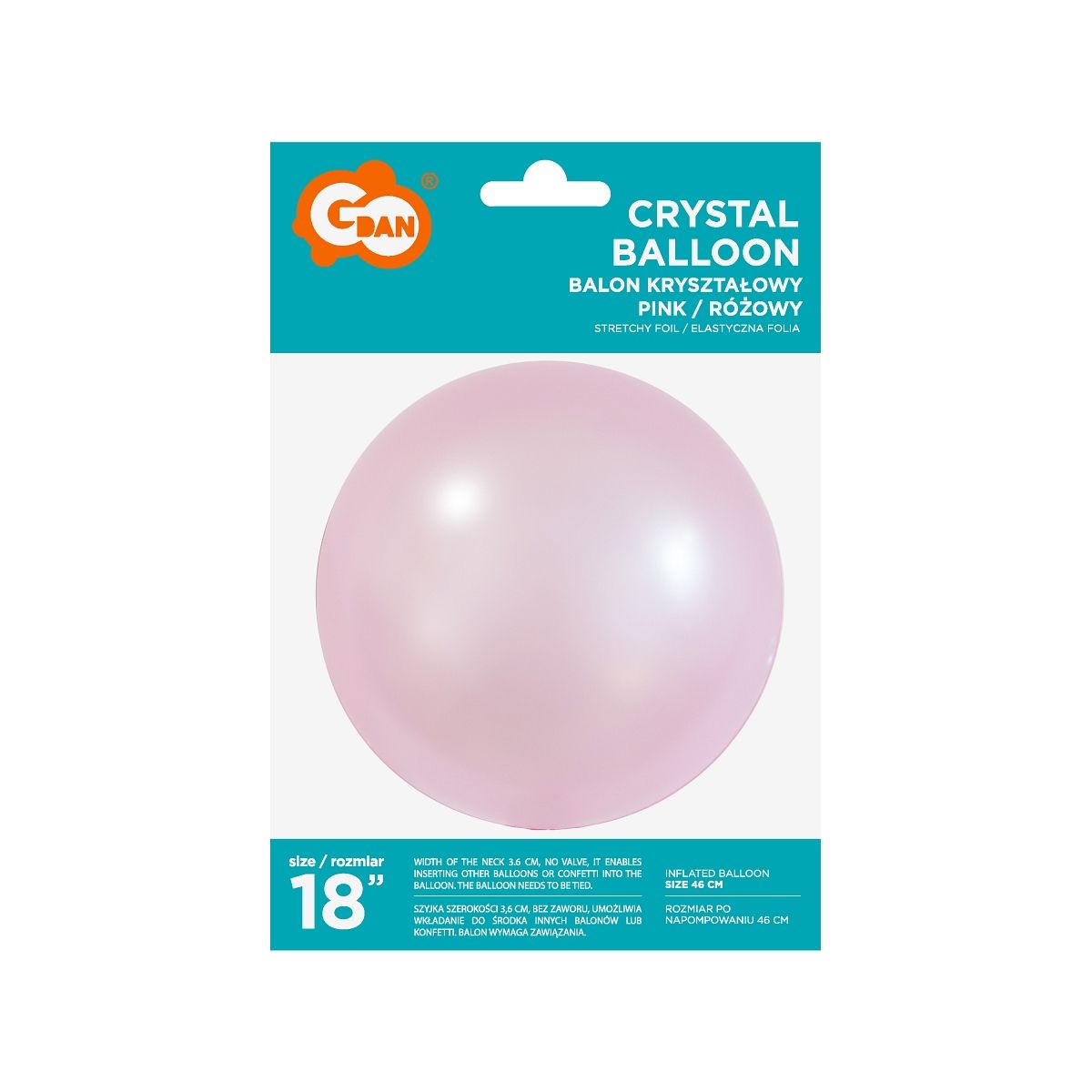 Balon gumowy Godan Aqua - kryształowy różowy 18cal (KR-18RO)