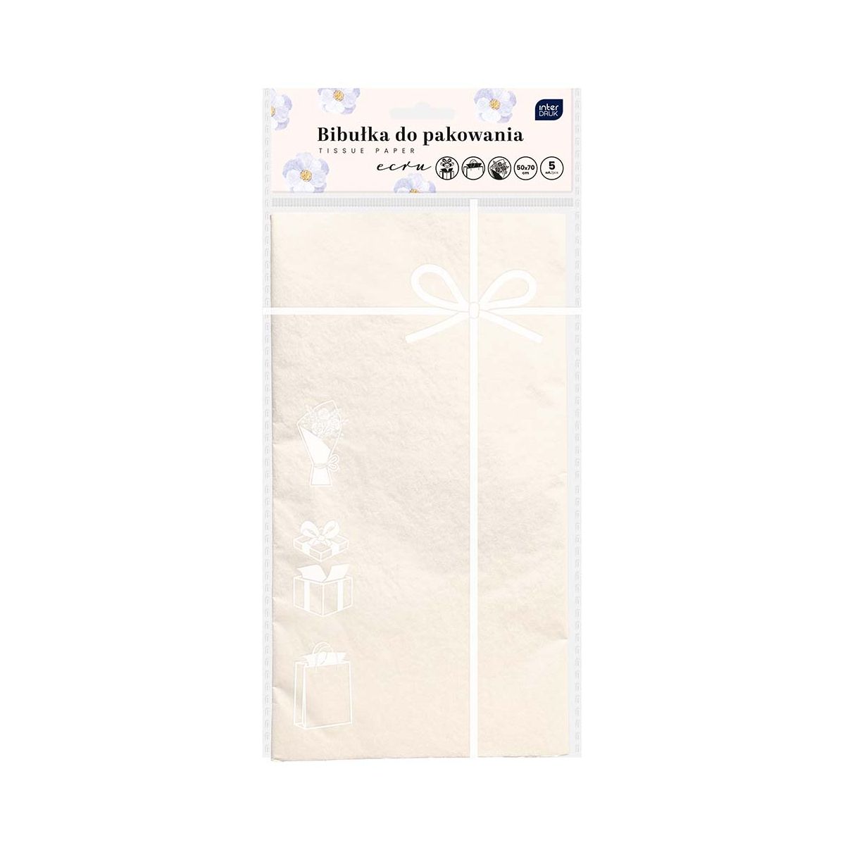 Bibuła gładka ECRU do pakowania prezentów 5902277361950 ecru 500mm x 700mm Interdruk (50x70)