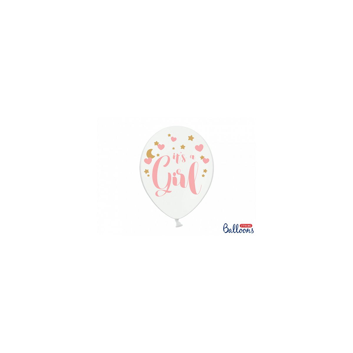 Balon gumowy Partydeco gumowy z nadrukiem Its a Girl różowo-złoty 30 cm/6 sztuk pastelowy 6 szt biały 300mm (SB14P-233-008-6)