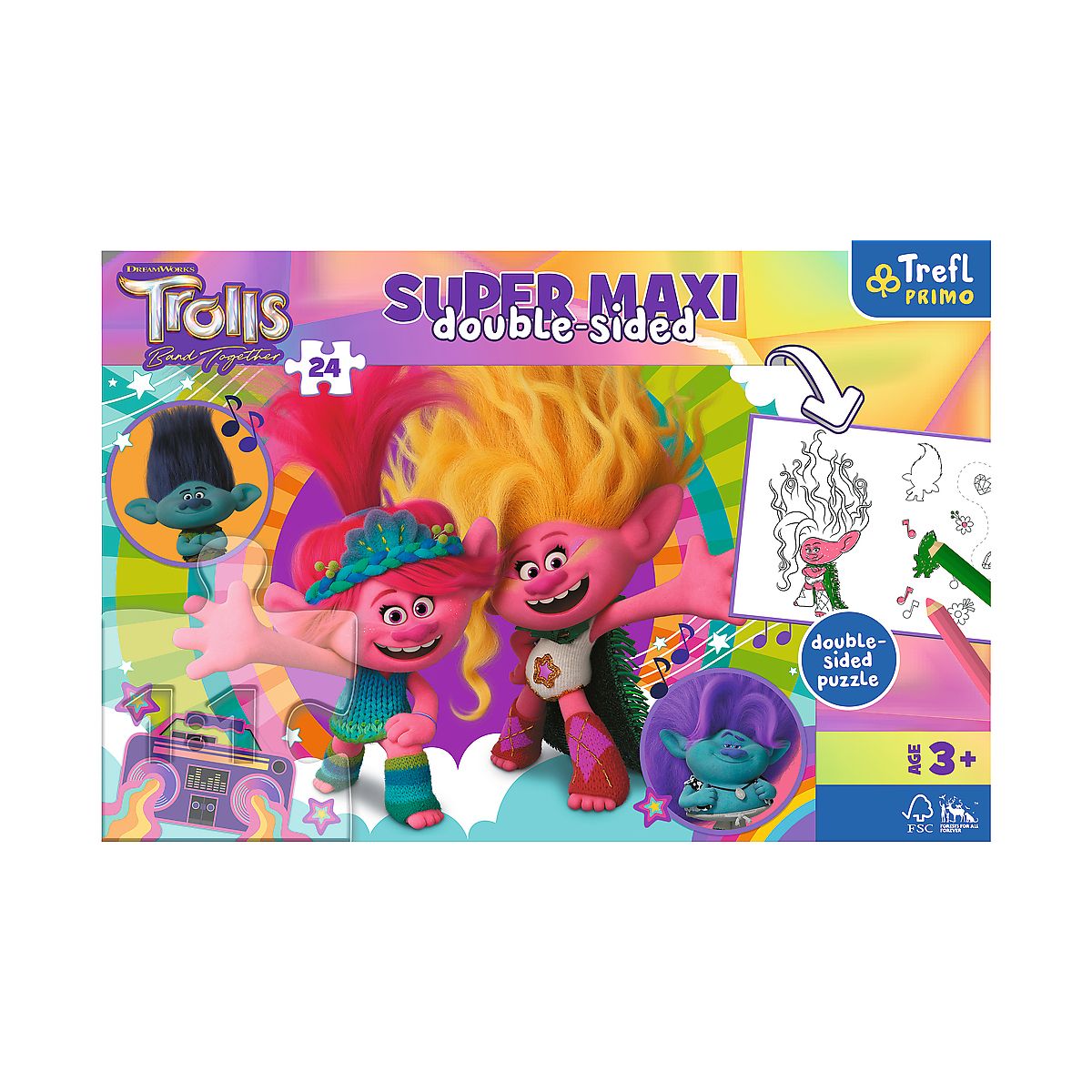 Puzzle Trefl Universal Trolls 3 Wesoły dzień Trolli 24 el. (41017)