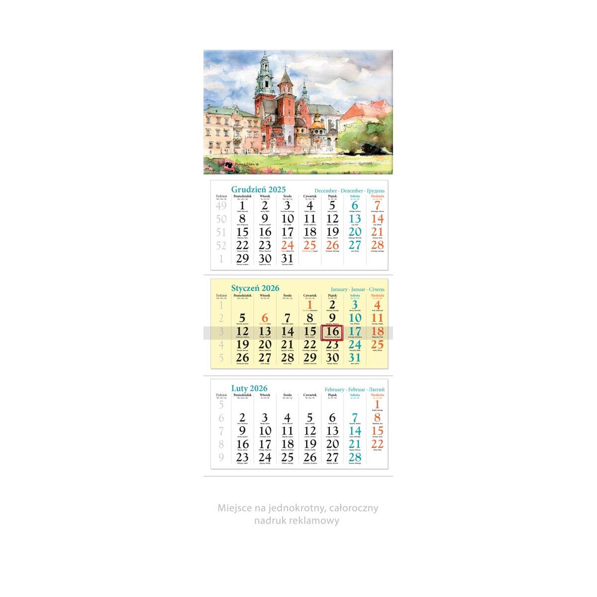 Kalendarz ścienny trójdzielny 320mm x 860mm Lucrum (KT07)