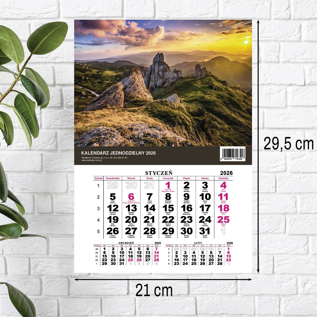 Kalendarz ścienny (401000) k:2915-377 JEDNODZIELNY GÓRY A4 210mm x 295mm Press