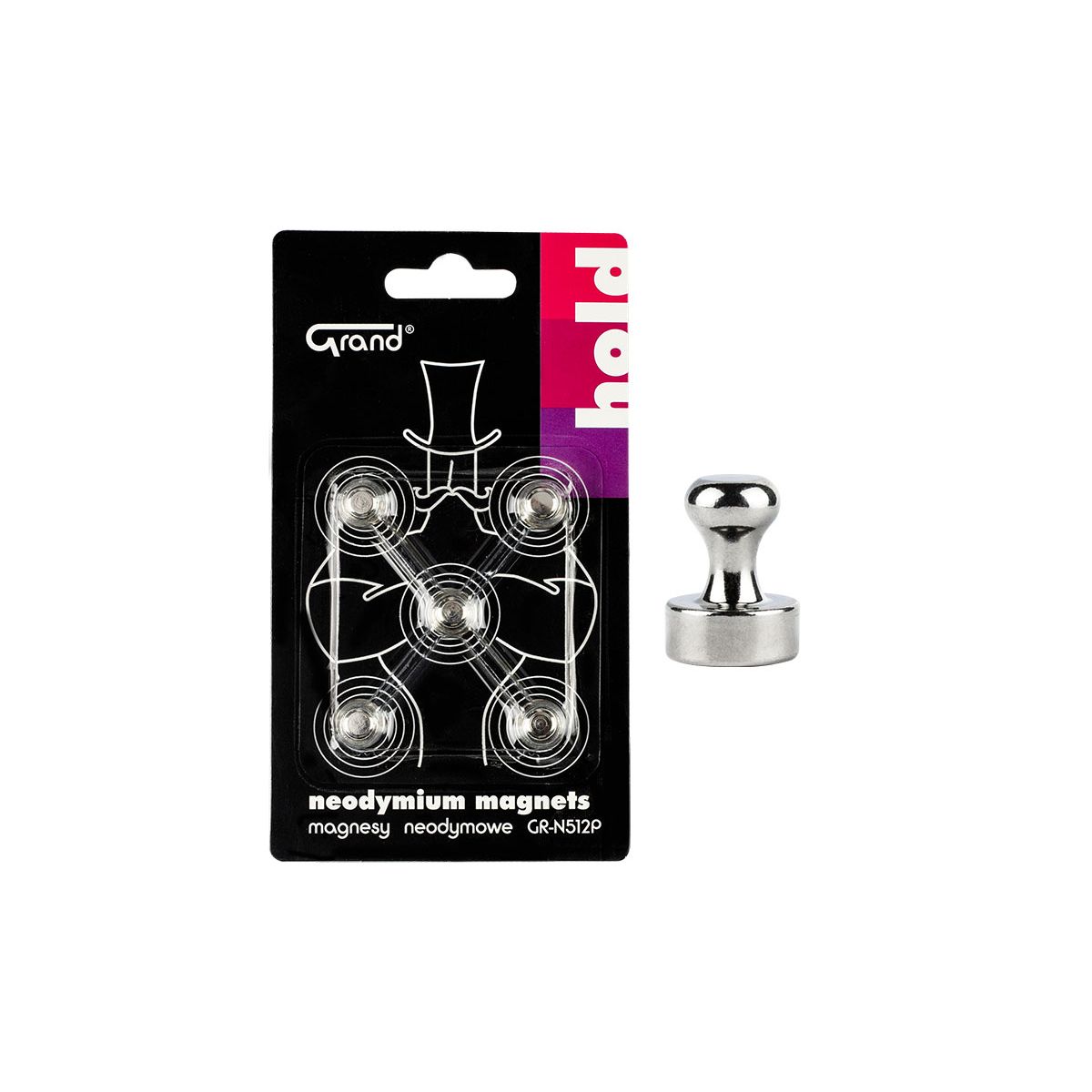 Magnes neodymowy z uchwytem Srebrny śr. 12mm Grand (130-1965) 5 sztuk