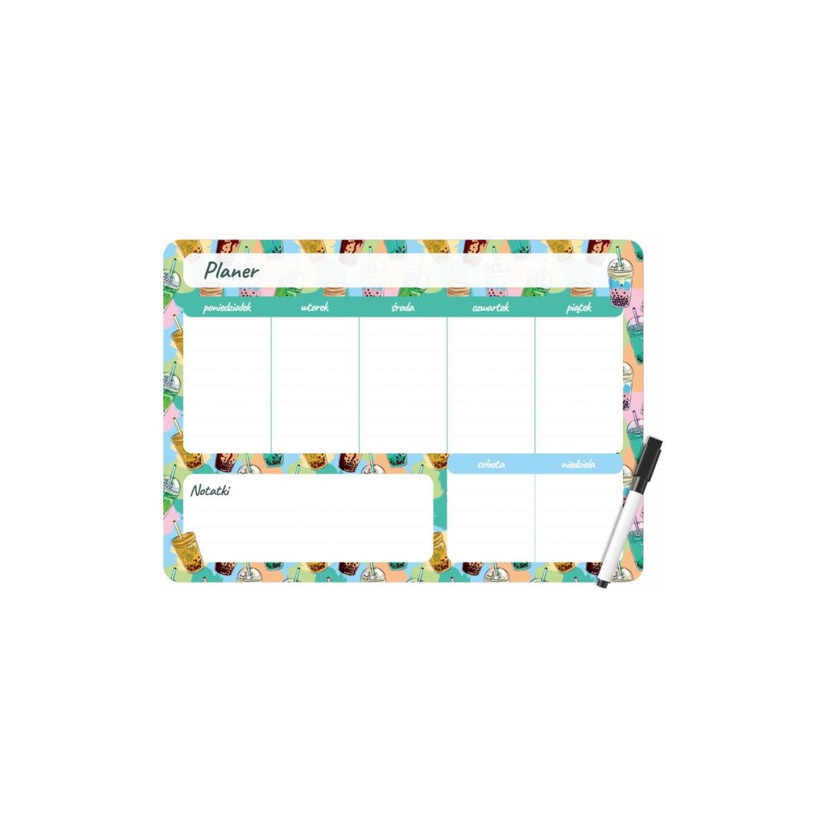 Podkład na biurko Biurfol BUBBLE TEA PLANER MAGNETYCZNY TYGODNIOWY mix PVC PCW (PM-02-37)