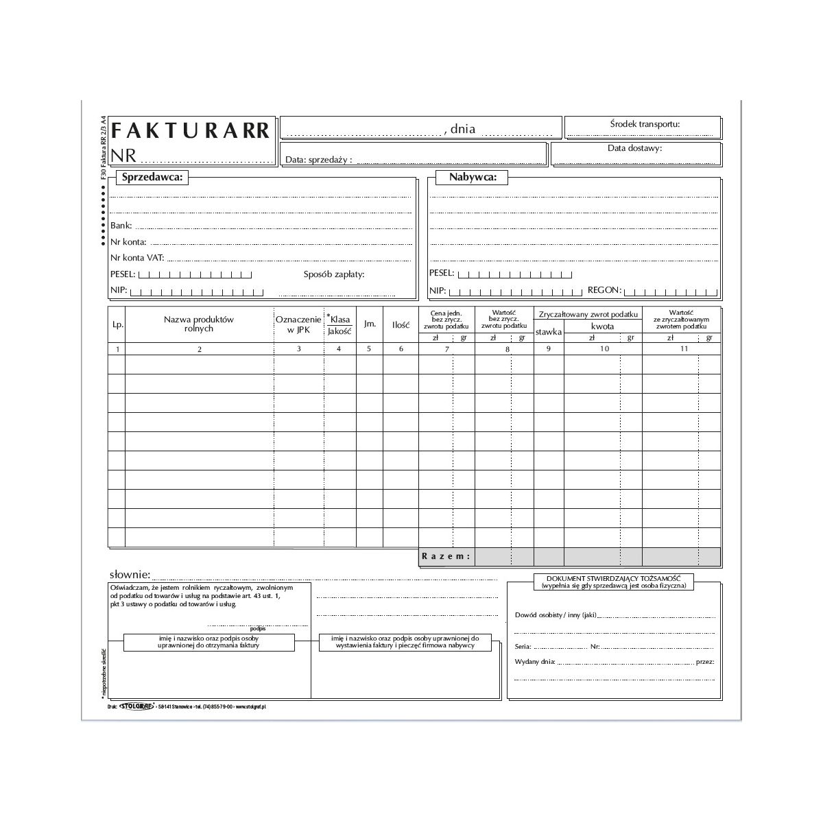 Druk offsetowy Stolgraf Faktura VAT RR 2/3 A4