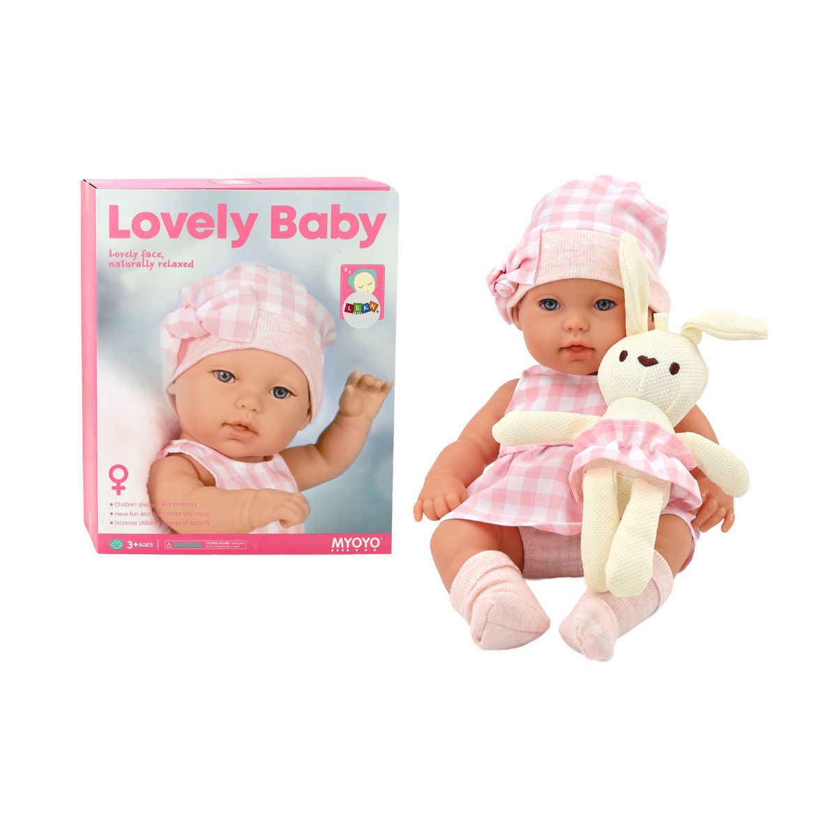 Lalka Bobas W Nosidełku Króliczek Ubranko w Kratę Różowy [mm:] 350 Lean (19558)