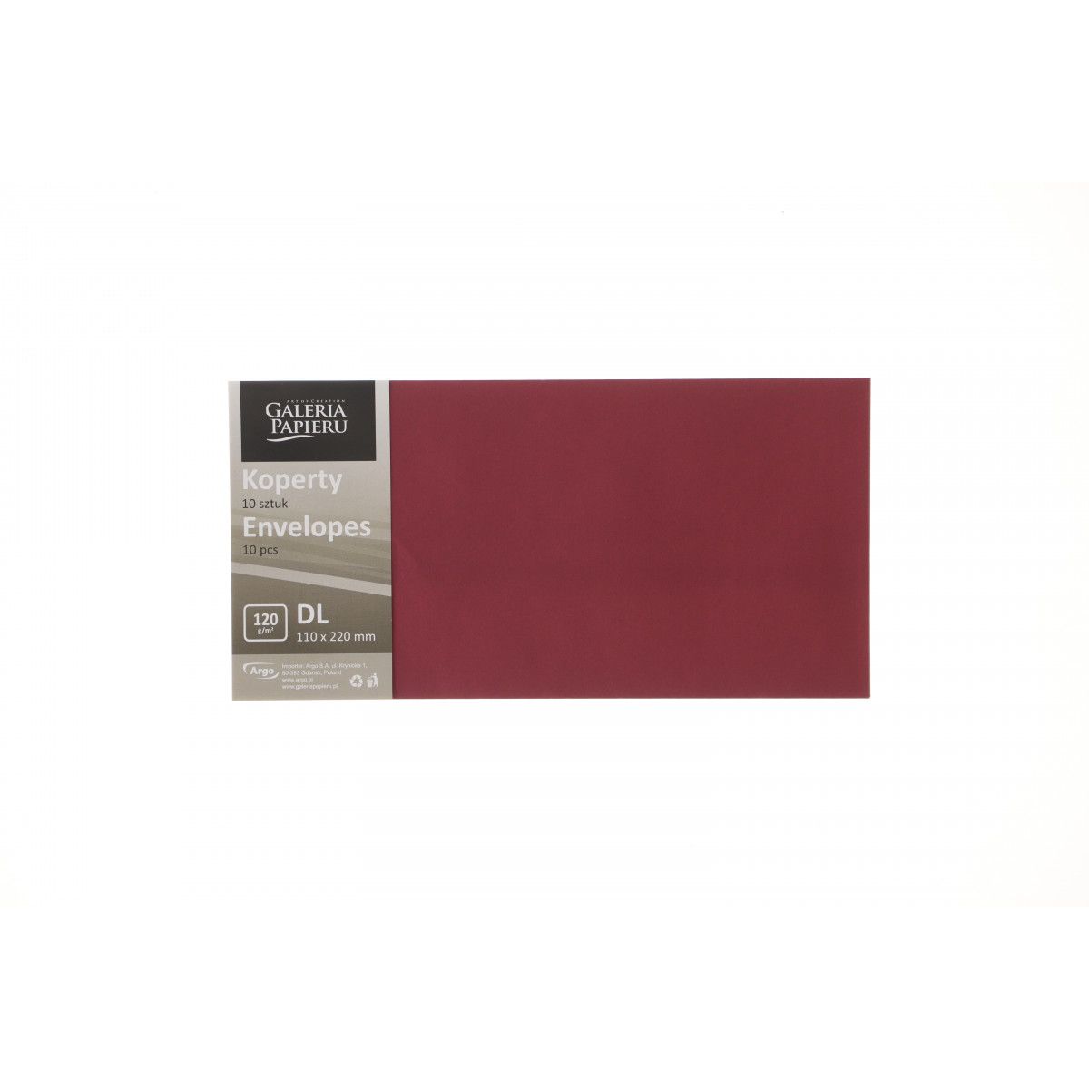 Koperta Argo DL bordowa [mm:] 99x210 (280186) 10 sztuk
