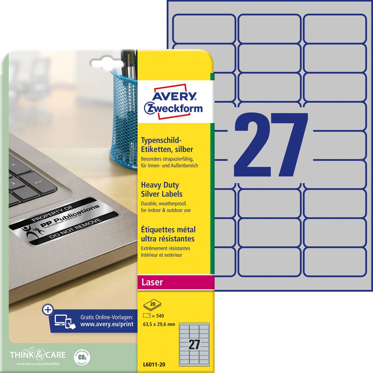 Etykieta do oznaczania Srebrny [mm:] 63,5x29,6 Avery Zweckform (N§6011)