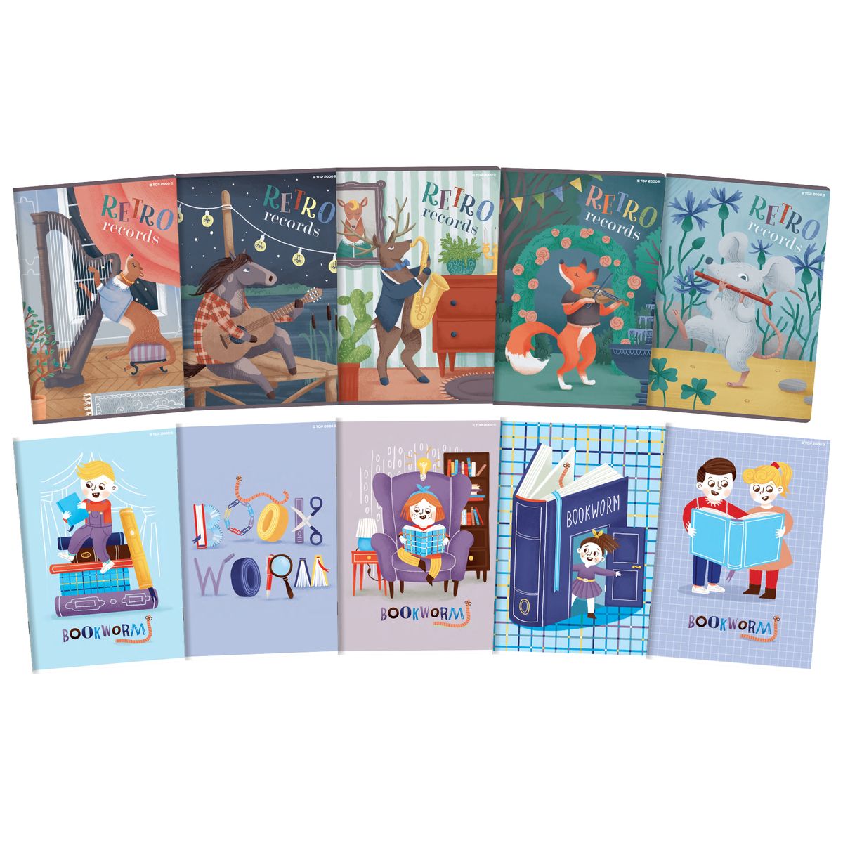 Zeszyt BOOKWORM/RETRO A5 32k. 70g podwójna linia kolor Top 2000 (400169401)