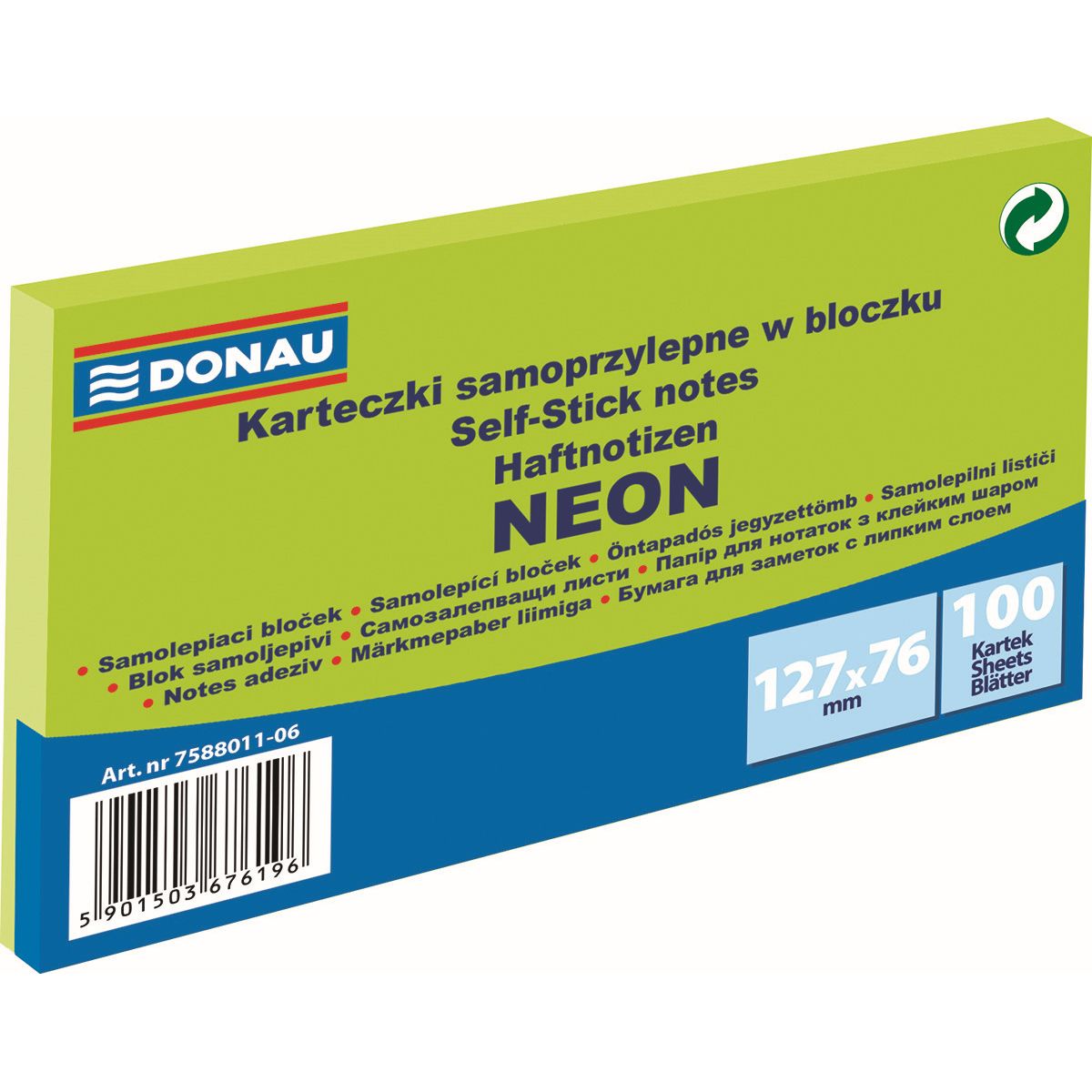 Notes samoprzylepny Donau Neon zielony 100k [mm:] 127x76 (7588011-06)