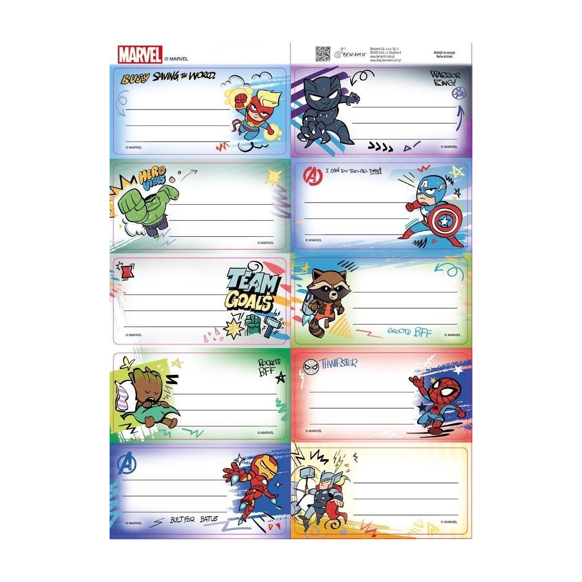 Naklejka na zeszyt Avengers Beniamin