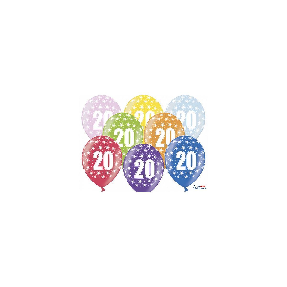 Balon gumowy gumowy 20 urodziny, mix kolorów 30 cm/6 sztuk mix 300mm Partydeco (SB14M-020-000-6)
