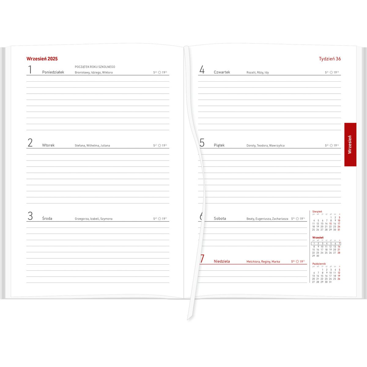 Kalendarz nauczyciela książkowy (terminarz) NEBRASKA czerwony Wydawnictwo Wokół Nas 2024/2025 A5 DZIENNY A5 (A5DN074B-)