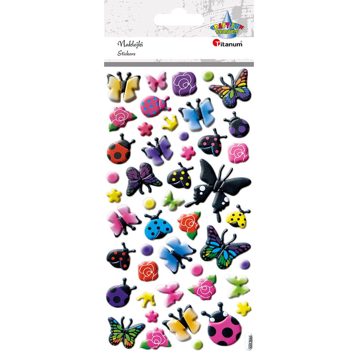 Naklejka (nalepka) Craft-Fun Series wypukła motyle, biedronki, kwiaty Titanum (PPA005)