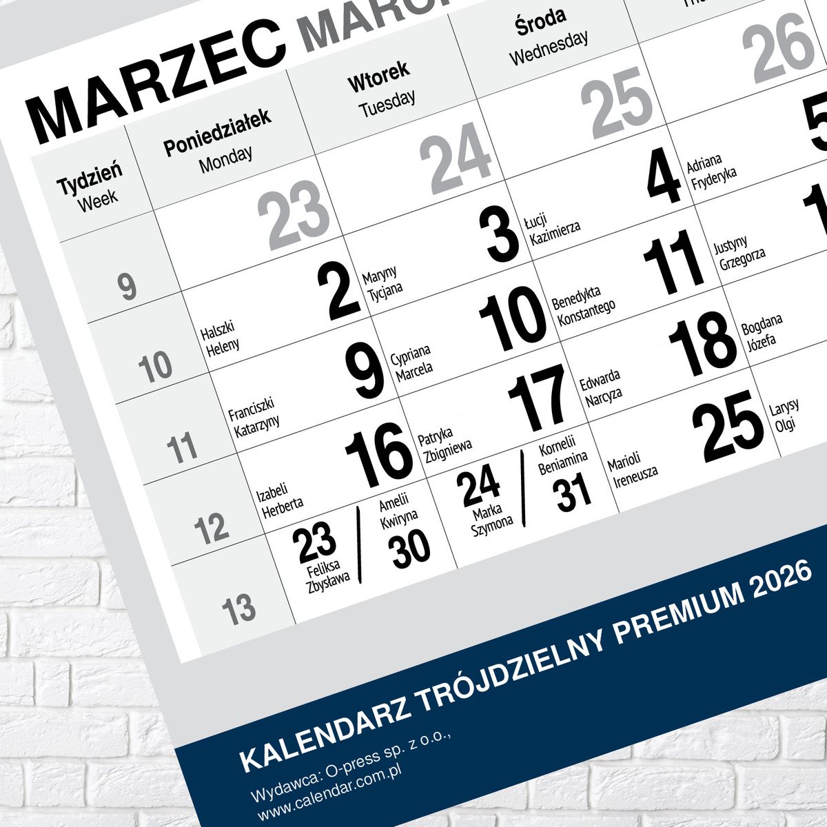 Kalendarz ścienny (401000) k:2915-377 PREMIUM trójdzielny A4 Press (OGRÓD)