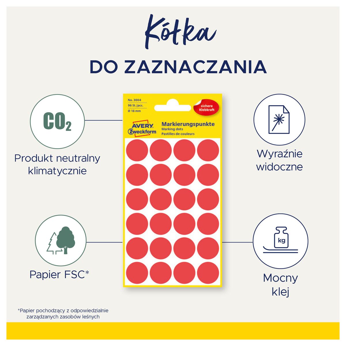 Etykieta do oznaczania Zweckform kropki  śr. 8mm żółty (3013)