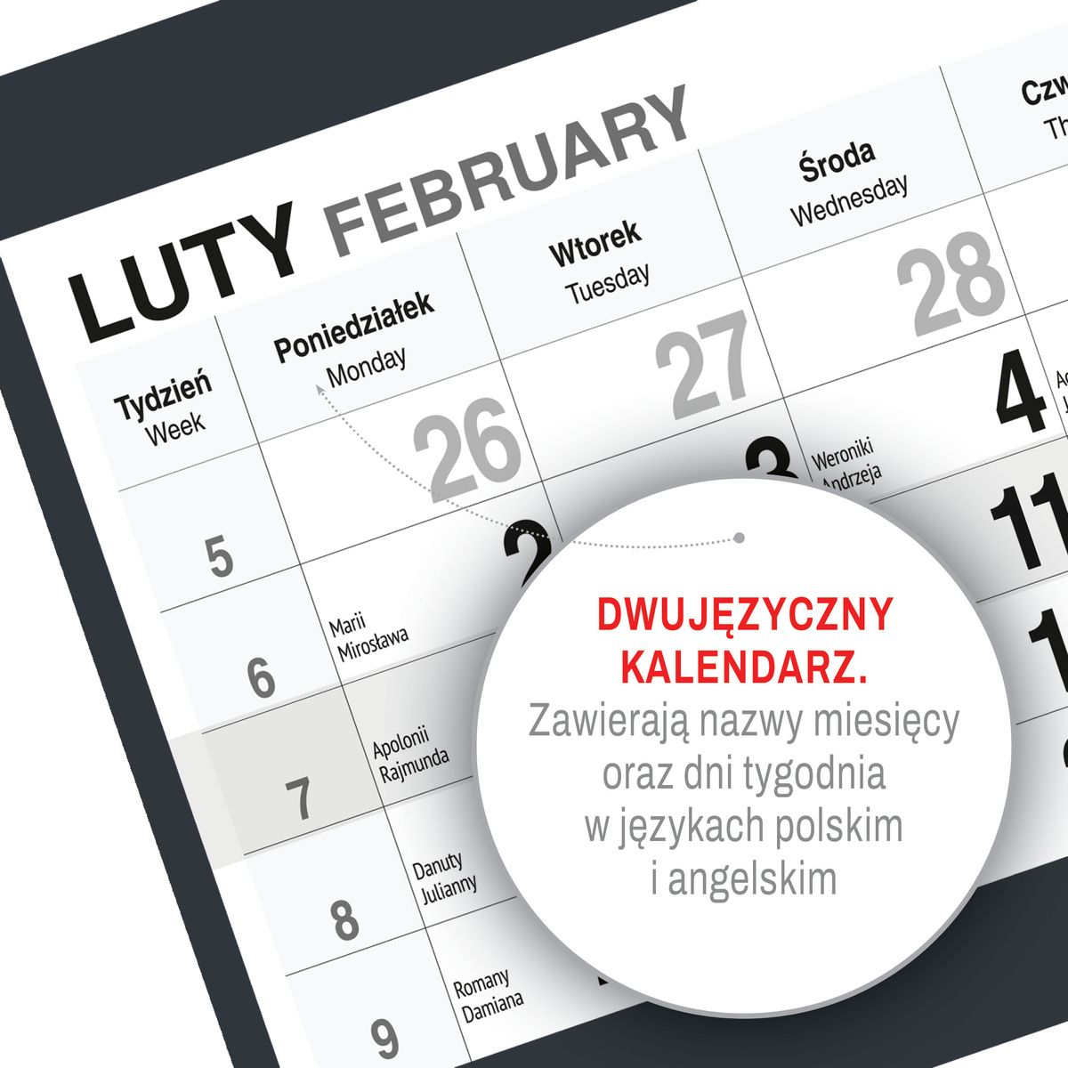 Kalendarz ścienny (401000) k:2915-377 KOT A5 210mm x 450mm Press