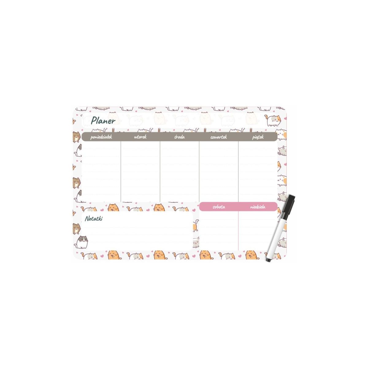 Podkład na biurko Biurfol KITTENS PLANER MAGNETYCZNY TYGODNIOWY mix PVC PCW [mm:] 350x250 (PM-02-35)