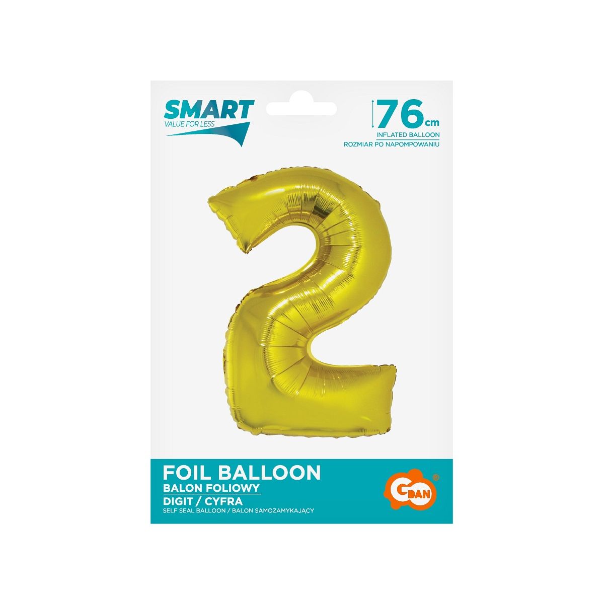 Balon foliowy Godan Smart cyfra 2 złota 76cm (CH-SZL2)